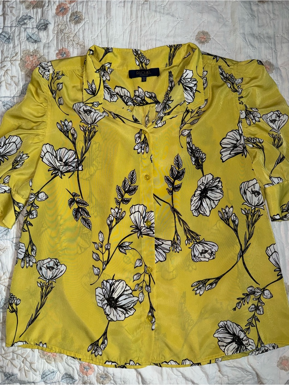 RACHEL Rachel Roy Yellow Floral Button-Up Blouse